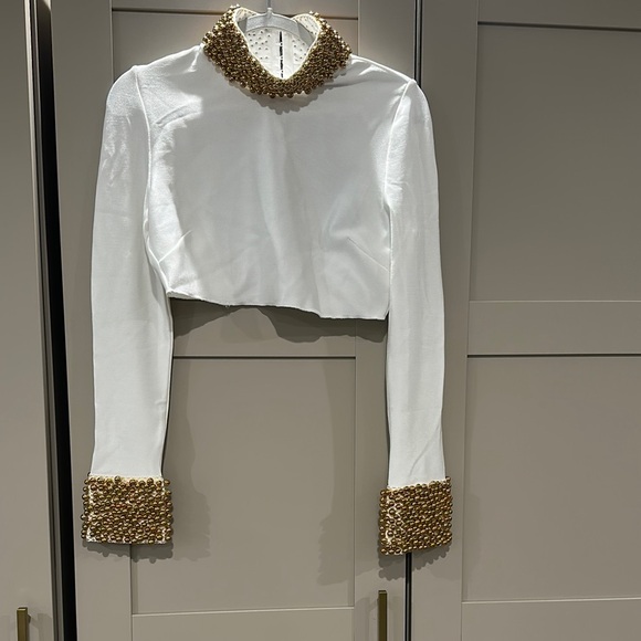 Elegant White Top with Gold Accents - Picture 1 of 4